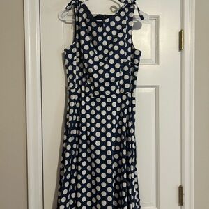 Blue and White Sleeveless Halter Midi Dress